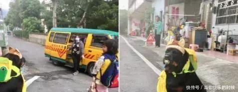 狗狗背著書包叼著奶嘴等校車，老師卻說：你超重了不能上！