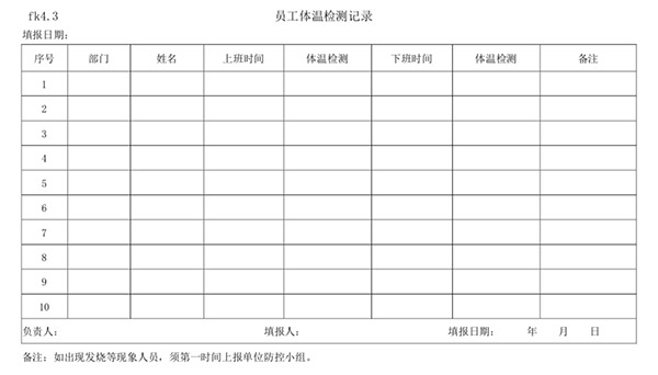 《汽車維修行業(yè)復(fù)工復(fù)產(chǎn)疫情防控應(yīng)用指南》發(fā)布 fk4.3 員工體溫檢測記錄